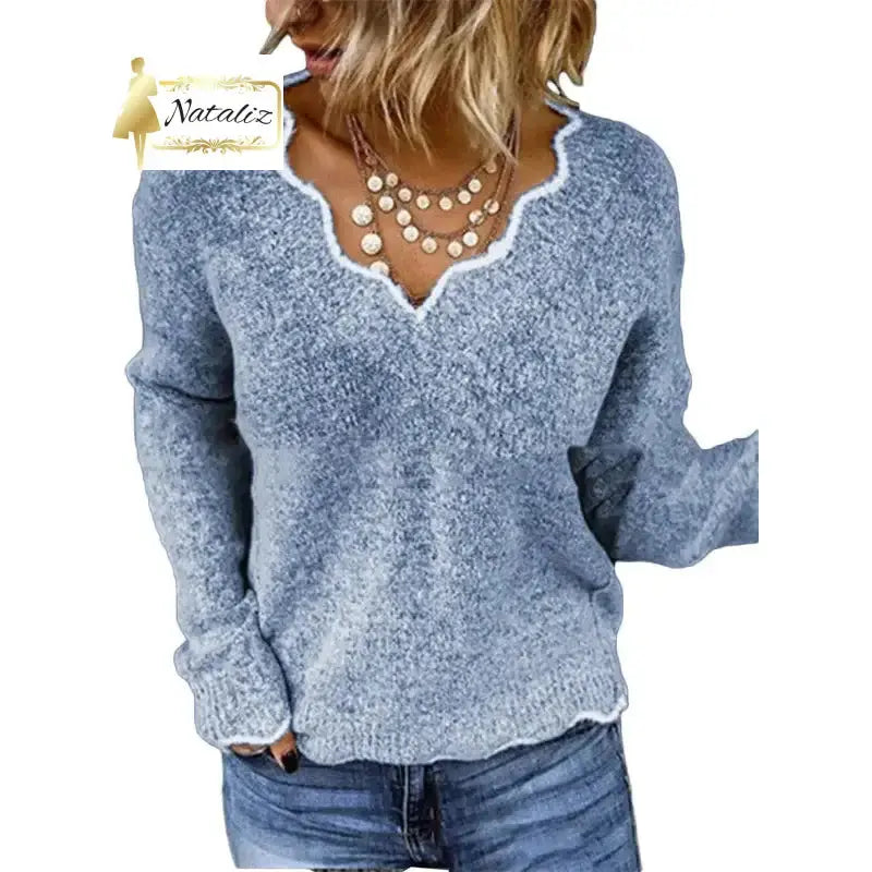 Premium Women's V-neck Pullover Sweater Nataliz Boutique Shop