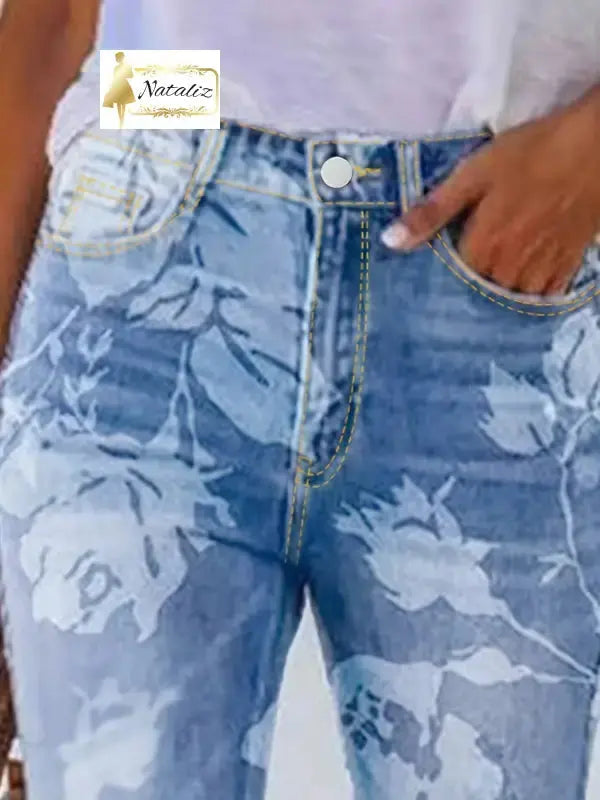 Printed Denim Pants Nataliz