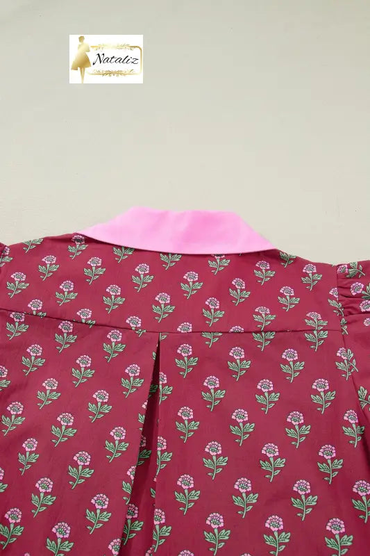 100% Cotton Red Contrast Collared V Neck Ricrac Trim Short Puff Sleeve Flower Blouse Dear-Lover Dropshipping