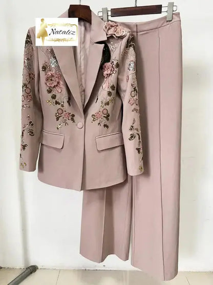 3D Floral Embroidered Two-piece Suit Nataliz Boutique Shop