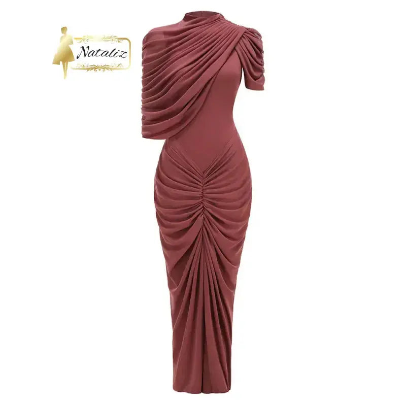 Allure Red Wrap-Turtleneck Evening Gown Nataliz Boutique Shop