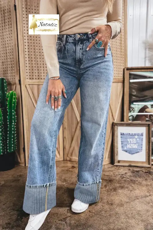 Ashleigh Blue Cuffed Straight Loose Jeans Dear-Lover Dropshipping