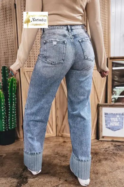 Ashleigh Blue Cuffed Straight Loose Jeans Dear-Lover Dropshipping