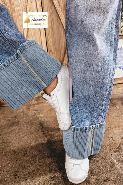 Ashleigh Blue Cuffed Straight Loose Jeans Dear-Lover Dropshipping