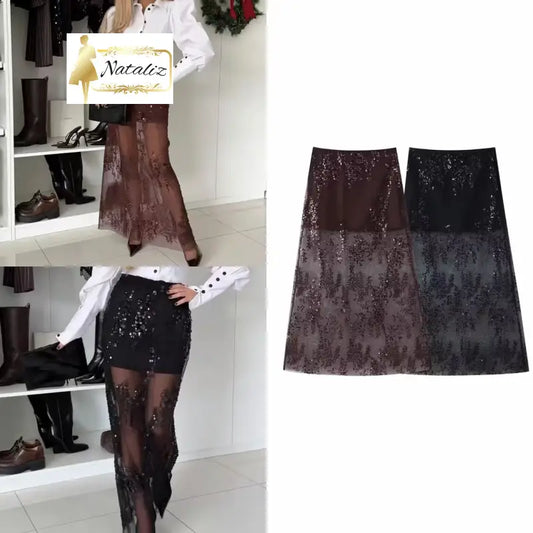 Bead Embroidered High Waist Skirt Skirts