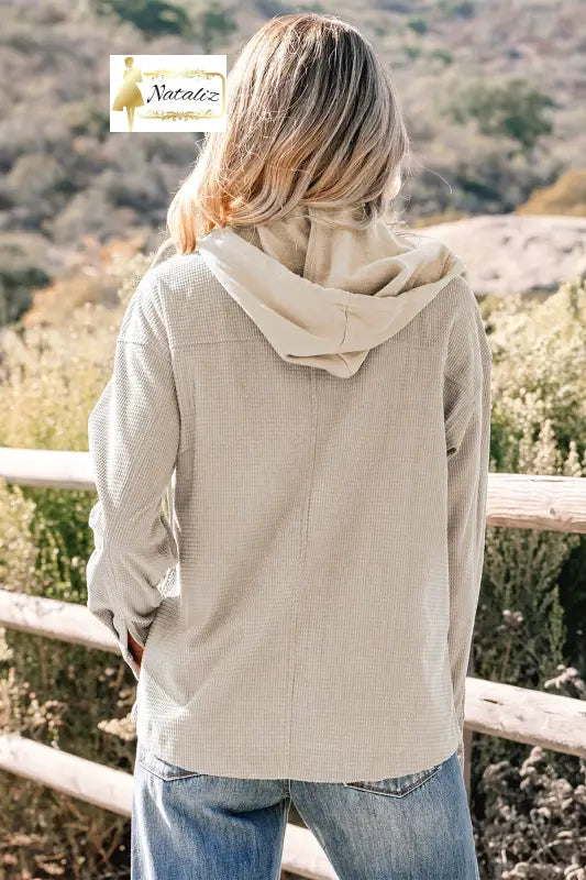 Beige 2 in 1 Thermal Knit Textured Hooded Jacket Dear-Lover Dropshipping