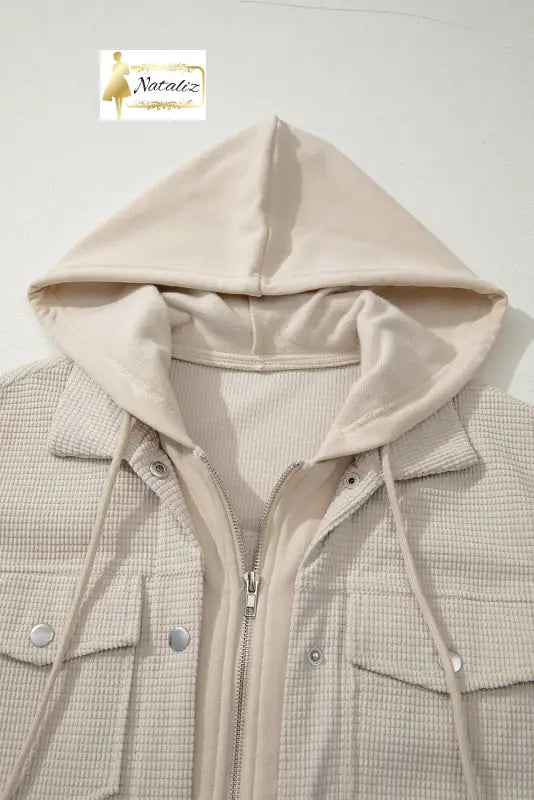 Beige 2 in 1 Thermal Knit Textured Hooded Jacket Dear-Lover Dropshipping