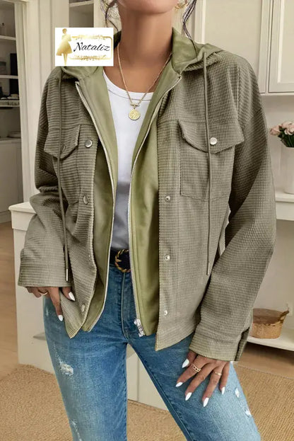 Beige 2 in 1 Thermal Knit Textured Hooded Jacket Dear-Lover Dropshipping