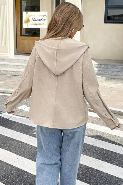 Beige 2 in 1 Thermal Knit Textured Hooded Jacket Dear-Lover Dropshipping