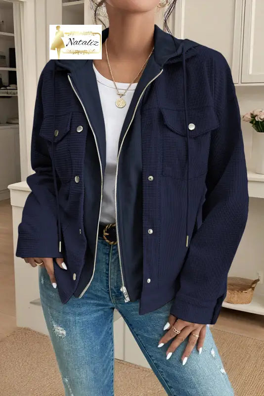 Beige 2 in 1 Thermal Knit Textured Hooded Jacket Dear-Lover Dropshipping