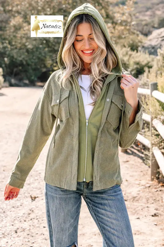 Beige 2 in 1 Thermal Knit Textured Hooded Jacket Dear-Lover Dropshipping