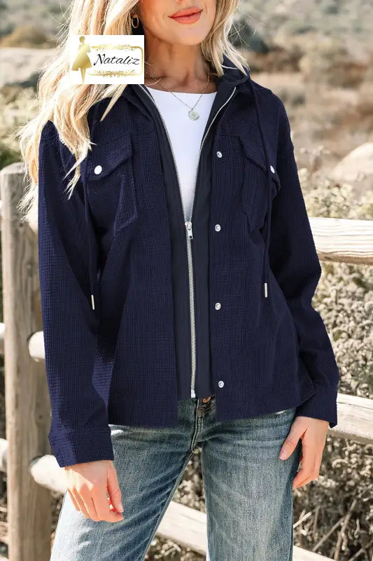 Beige 2 in 1 Thermal Knit Textured Hooded Jacket Dear-Lover Dropshipping