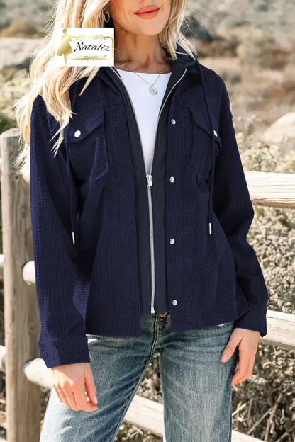 Beige 2 in 1 Thermal Knit Textured Hooded Jacket Dear-Lover Dropshipping