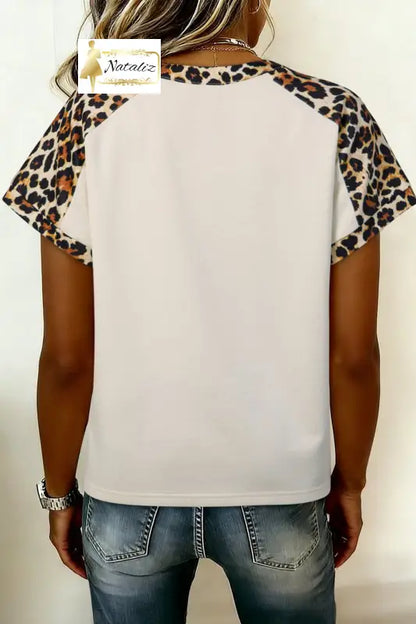 Beige Leopard Patchwork Half Button Short Sleeve Top Dear-Lover Dropshipping