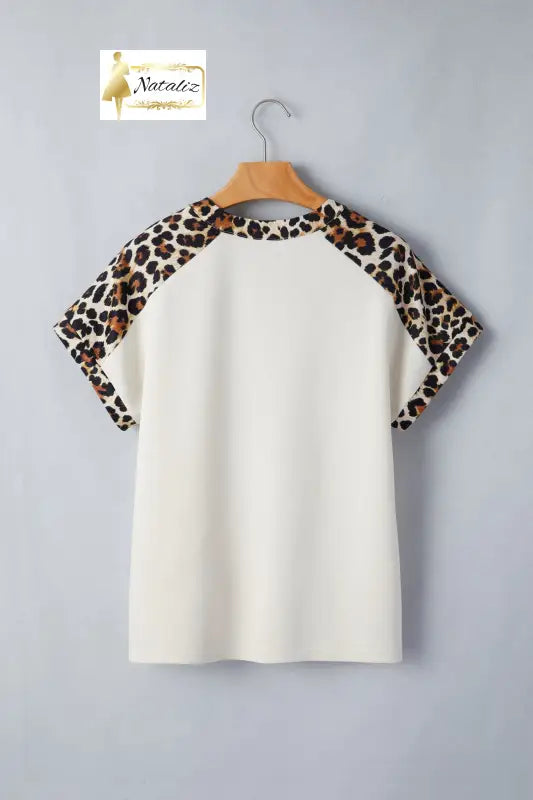 Beige Leopard Patchwork Half Button Short Sleeve Top Dear-Lover Dropshipping