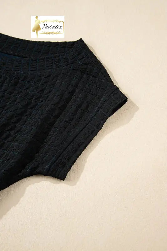 Black Checkered Mesh One Shoulder Short Sleeve Knotted Waist Jumpsuit Dear-Lover Dropshipping