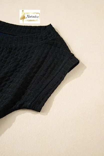 Black Checkered Mesh One Shoulder Short Sleeve Knotted Waist Jumpsuit Dear-Lover Dropshipping