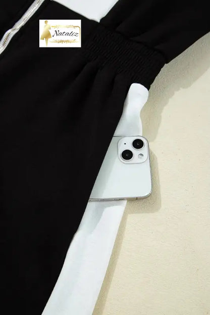 Black Contrast Collar Patchwork Zip Front Romper Dear-Lover Dropshipping