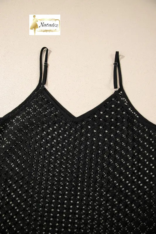 Black See Through Patterned Knit Ruffle Hem Patchwork Beach Cover Up Dear-Lover Dropshipping