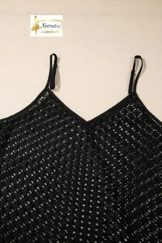 Black See Through Patterned Knit Ruffle Hem Patchwork Beach Cover Up Dear-Lover Dropshipping