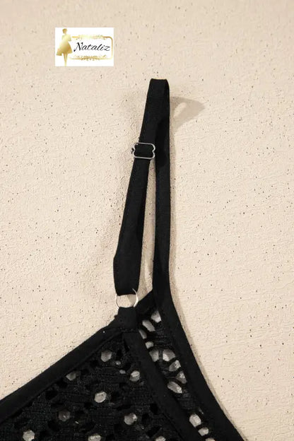 Black See Through Patterned Knit Ruffle Hem Patchwork Beach Cover Up Dear-Lover Dropshipping