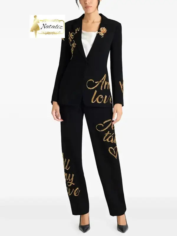 Blazer and Pants with Sequins Embroidery Nataliz Boutique Shop