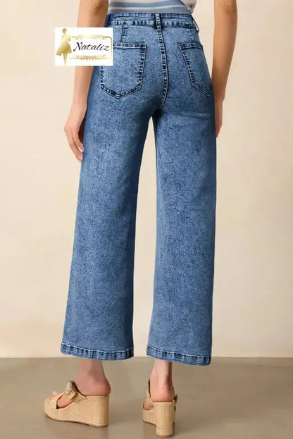 Blue Chic Patch Pocket Straight Leg Loose Jeans Dear-Lover Dropshipping