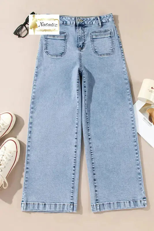 Blue Chic Patch Pocket Straight Leg Loose Jeans Dear-Lover Dropshipping