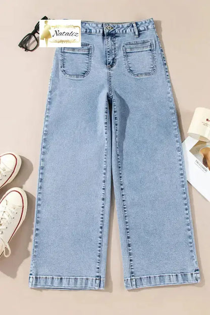 Blue Chic Patch Pocket Straight Leg Loose Jeans Dear-Lover Dropshipping