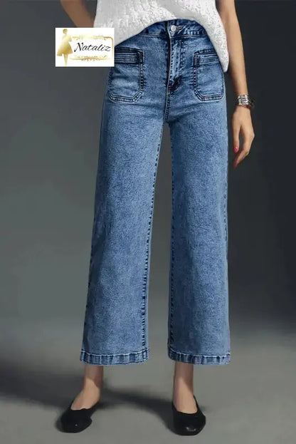 Blue Chic Patch Pocket Straight Leg Loose Jeans Dear-Lover Dropshipping