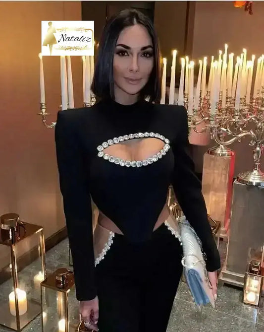 Bodycon Cocktail Dress Bandage Long Sleeve Cut-out Design Crystal Decoration Guangzhou Migu Garment Company Limited