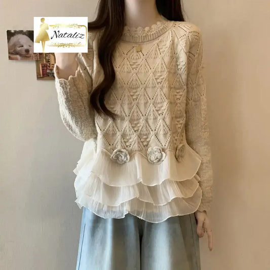 Casual Loose Slimming Rose Lace Edge Sweater Tops