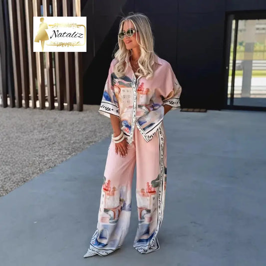 Casual Stylish Relaxed-Fit Short-Sleeve Shirt Set Two Pieces Sets