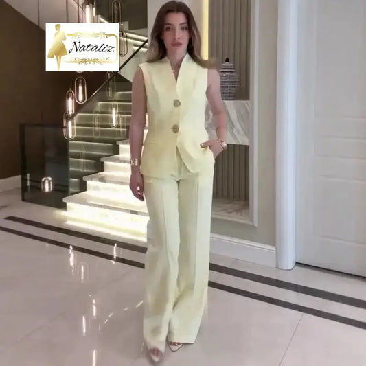 Casual Stylish Sleeveless Business Suit With A Professional Vibeincludes A Blazer And Tailored Trousers Suits