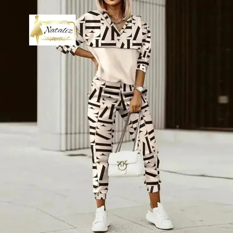 Chic Abstract Print Pullover & Jogger Pants Two Piece Set 8