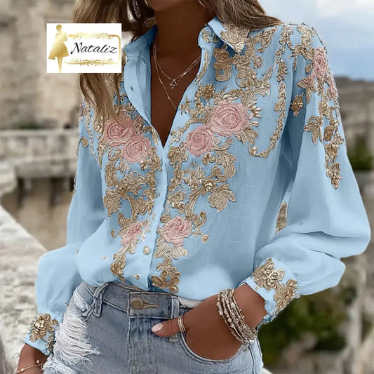 Collared Button Up Shirt 3D Effect Blouses & Shirts