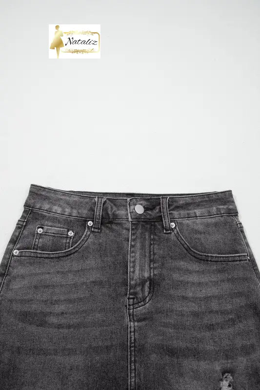 Dark Grey Irregular Distressed Bottom Denim Midi Skirt Dear-Lover Dropshipping