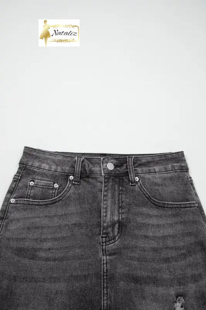 Dark Grey Irregular Distressed Bottom Denim Midi Skirt Dear-Lover Dropshipping