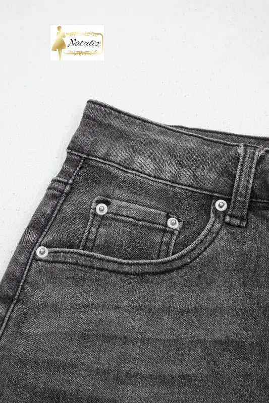 Dark Grey Irregular Distressed Bottom Denim Midi Skirt Dear-Lover Dropshipping