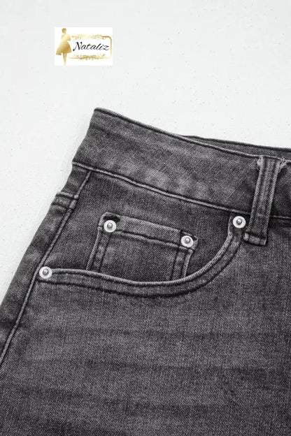 Dark Grey Irregular Distressed Bottom Denim Midi Skirt Dear-Lover Dropshipping