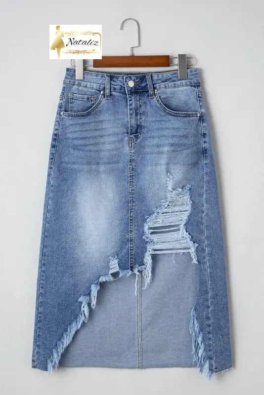Dark Grey Irregular Distressed Bottom Denim Midi Skirt Dear-Lover Dropshipping