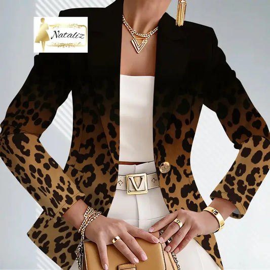 Elegant And Sophisticated Printed Knit Womens Jacket With A Lapel Neckline Jackets & Coats