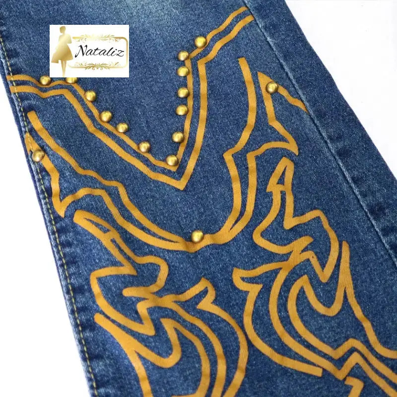Embroidered Flared Jeans, High-Waist Bootcut Denim Nataliz