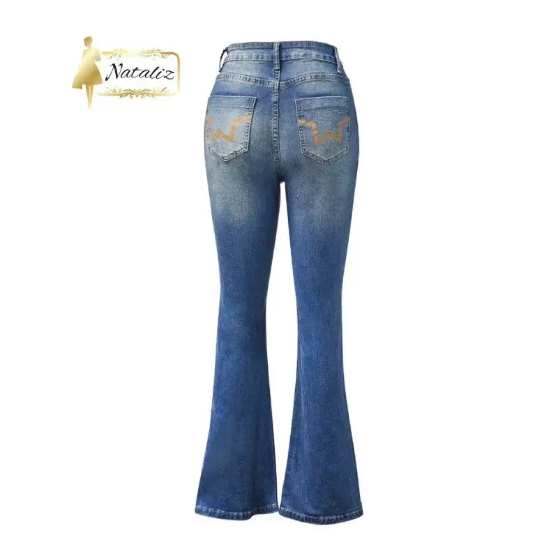 Embroidered Flared Jeans, High-Waist Bootcut Denim Nataliz