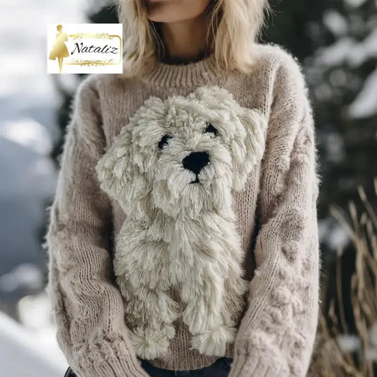Ethnic-style Colorful Vintage Sweater With Dog Design Tops