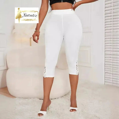 Fashion Slim Fit High Waist  Lace Patchwork Cropped Pants Nataliz