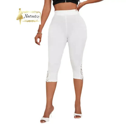 Fashion Slim Fit High Waist  Lace Patchwork Cropped Pants Nataliz