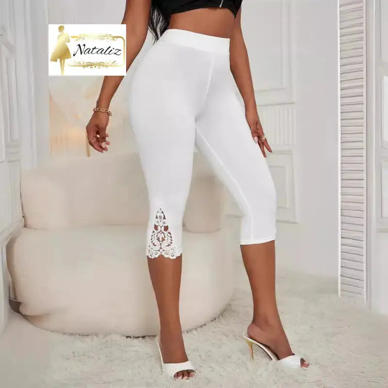 Fashion Slim Fit High Waist  Lace Patchwork Cropped Pants Nataliz