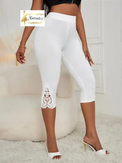 Fashion Slim Fit High Waist  Lace Patchwork Cropped Pants Nataliz