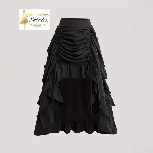 Fashionable Solid-Color Half Skirt With Ruffled Hem And Mid-Rise Design Skirts
